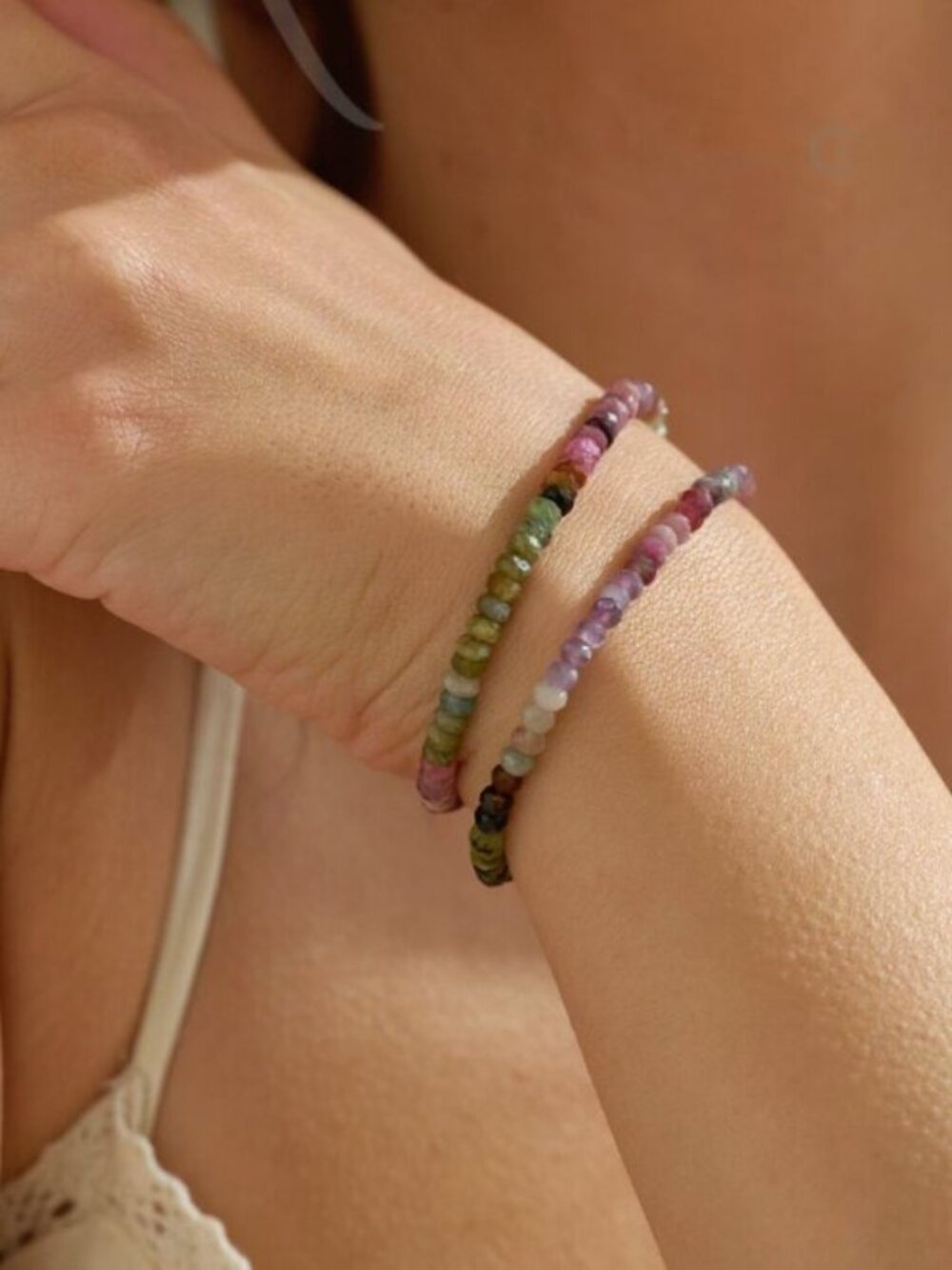 Watermelon Tourmaline Bracelet | Stretch Stacking Bracelet | October Birthstone